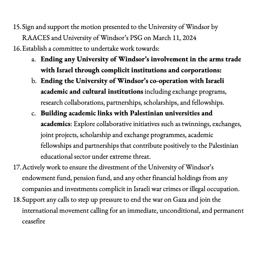 Windsor Univ Fac. Union voted to divest from 'from any companies and investments complicit in Israeli war crimes or illegal occupation', sign on to the @uwinraaces letter condemning the scholasticide and genocide and move towards the ending coperation with Israel instns. @PACBI