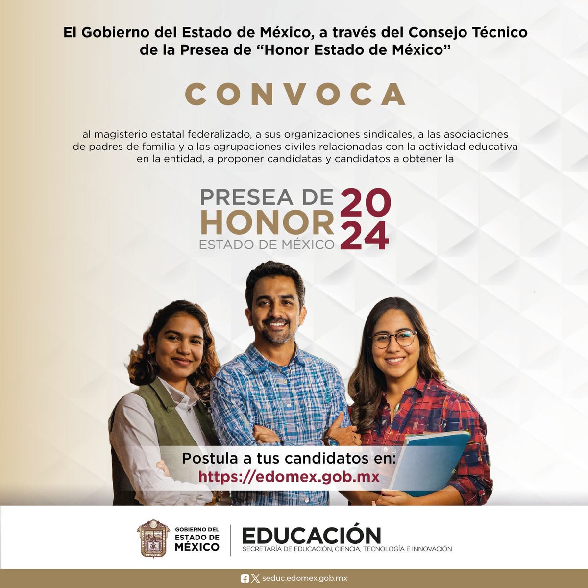 Con la #PreseaDeHonor Estado de México 2024, el @Edomex reconoce a los docentes que se distinguen por su ética, constancia y profesionalismo ¡Registra a tus candidatos! Conoce la convocatoria 👉🏻 edomex.gob.mx @SeducEdoMex