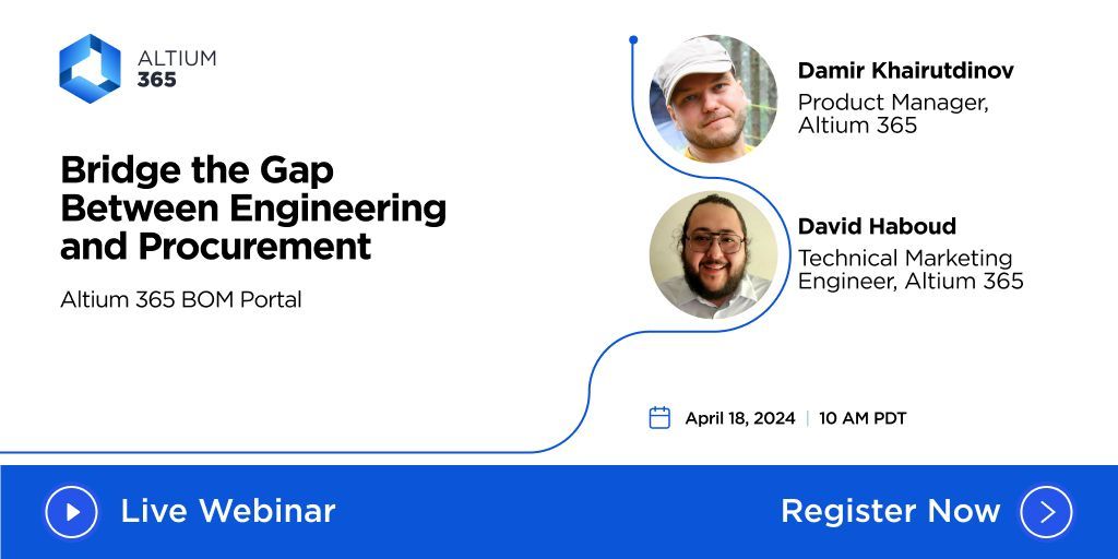 Ever felt like #engineering and #procurement spoke different languages? Join us for a webinar as we bridge this gap with #Altium365 BOM Portal! 📍 Register Now: bit.ly/3PY5Txz #Altium #Electronics #ElectronicComponents #Procurement #SupplyChain