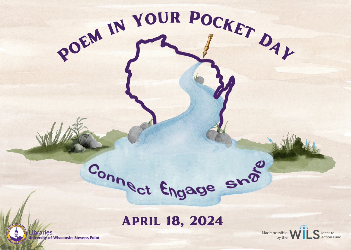 #UWSP will be celebrating National Poetry Month with Poem-In-Your-Pocket Day on April 18. Students and community members are encouraged to select a poem and share it with others throughout the day. Learn more about the day and how to get involved here: bit.ly/4aQ3q09.