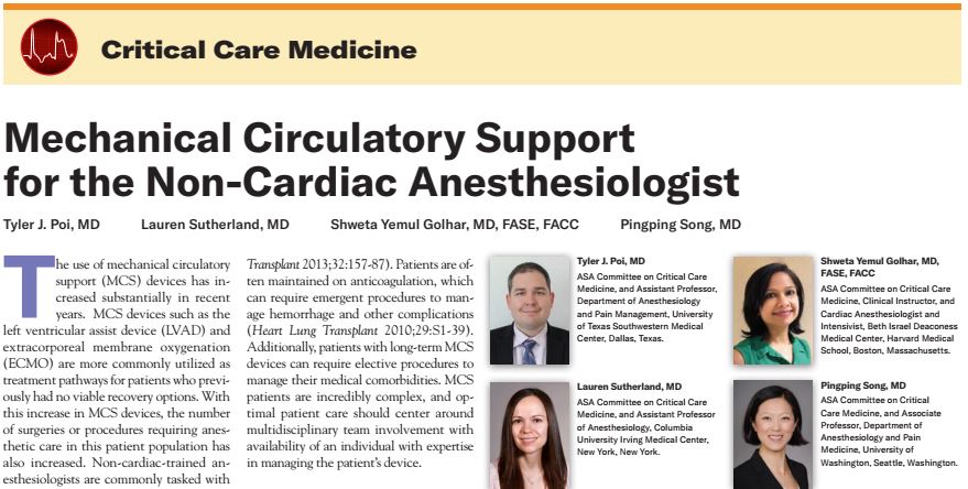 Delve into the challenging and complex issues involved in the care of patients requiring mechanical circulatory support, especially by noncardiac anesthesiology colleagues. ow.ly/nFLg50RbMBn #CardiacAnesthesia
