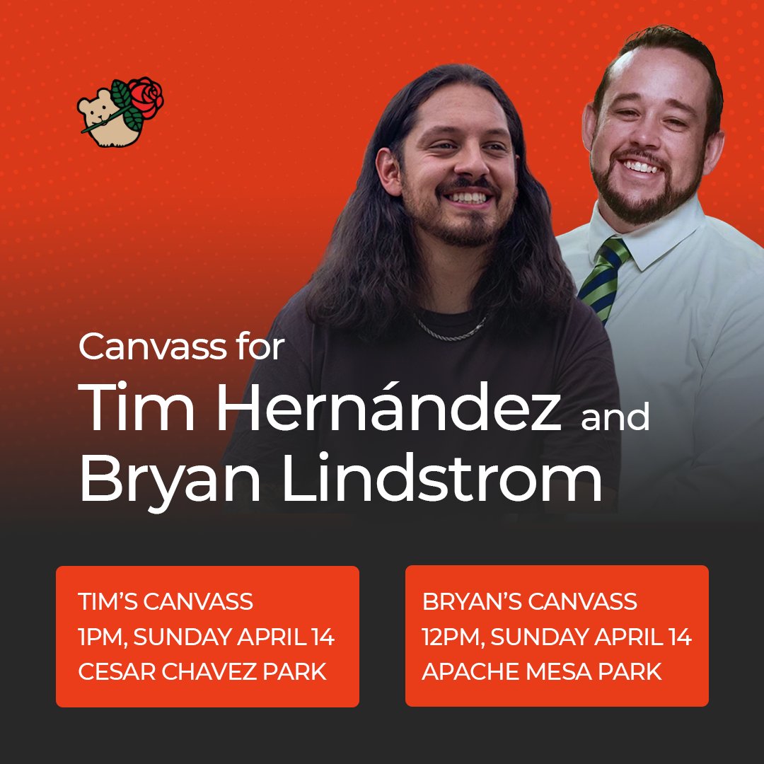 It's canvassing time! Brush off your walking shoes and join Denver DSA in supporting our endorsed candidates, @_timhernandez for HD4 and @Bryan4Colorado for HD36, at their canvass launches this Sunday 🌹 RSVP here: actionnetwork.org/forms/rsvp-for…