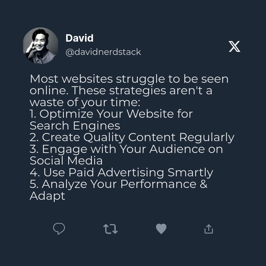 thenerddavid's tweet photo. Scoop these tips up &amp; amp up your online visibility! 🚀💻 Got questions or success stories? Share 'em below! 🗨️👇 #OnlineVisibility #SEO #WebDevelopment #entrepreneur #agencyowner #nocodeagency https://t.co/Gam339ecs1