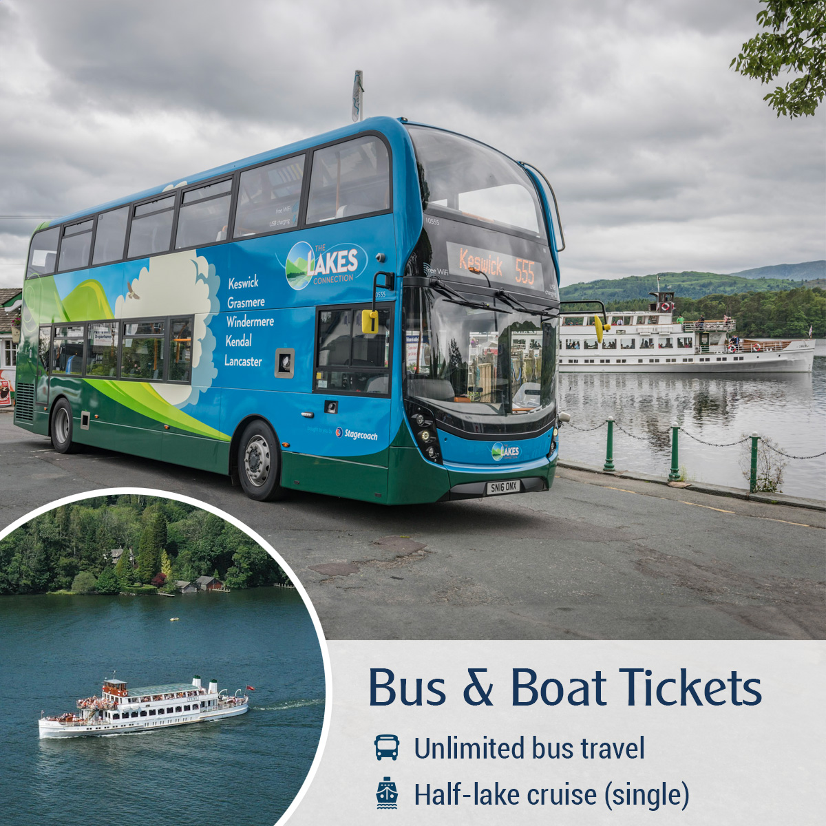 Explore more & leave the car behind. Bus & boat tickets give you unlimited bus travel plus a half-lake cruise of your choice. Stunning top-deck views (& caveman-like hair) on both 👀. Get your ticket from your driver > ow.ly/QV0i50ReYfI #bowness #carfree #lakedistrict