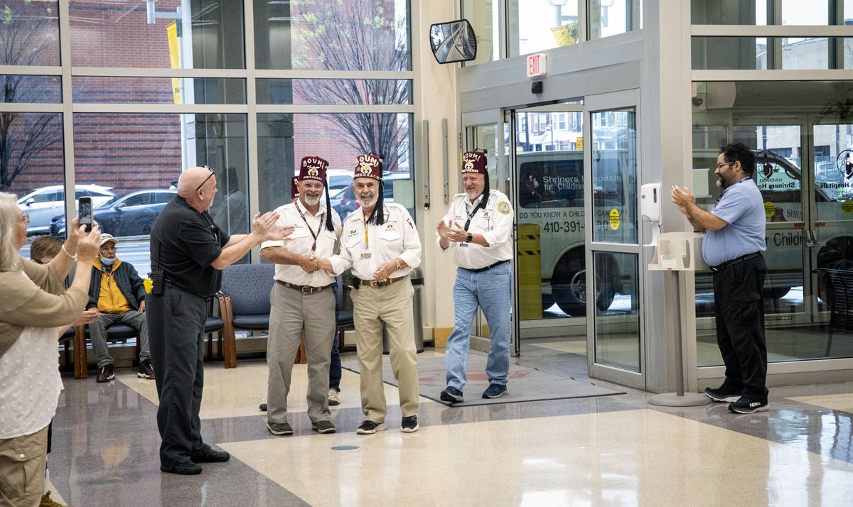 That feeling when you've made your 400th trip to @shrinersphilly! Friends and staff were ready to greet Shriner Driver Bob Sparks with clappers, noisemakers and signs when he arrived. Thank you for all you do! 🎉 #shriners #FezFriday #Celebration