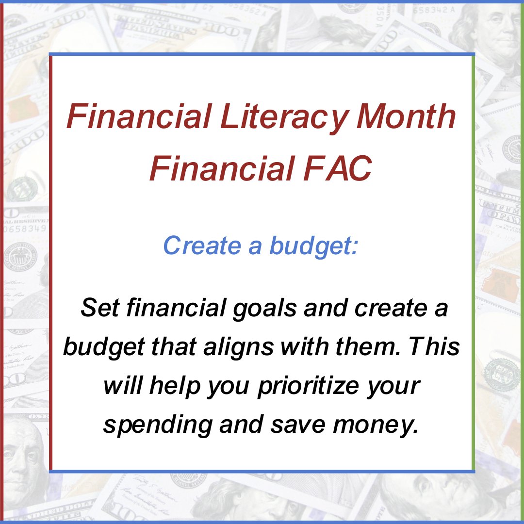 With the summer right around the corner, use Financial Literacy Month to create a budget so you can prioritize your spending and save money for your summer activities! Make an appointment with our Financial Coach to get started! Visit bit.ly/FACCoach! #FinancialFACs