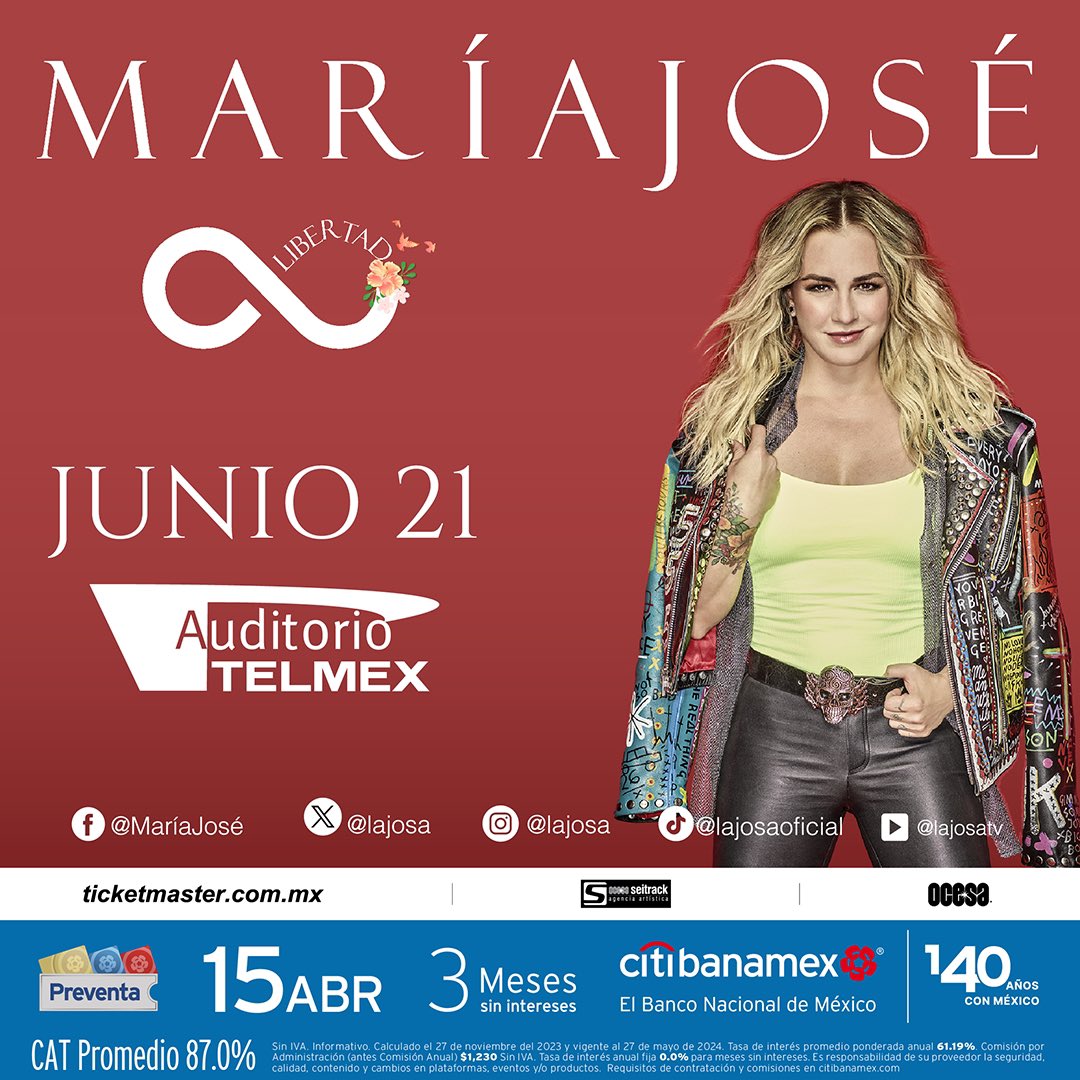 ¡Guadalajara! ❤️‍🔥 Prepárense que La Josa llegará al Auditorio Telmex el próximo 21 de junio.♾️ #PreventaCitibanamex: 15 de abril. Venta general a partir del 16 de abril.