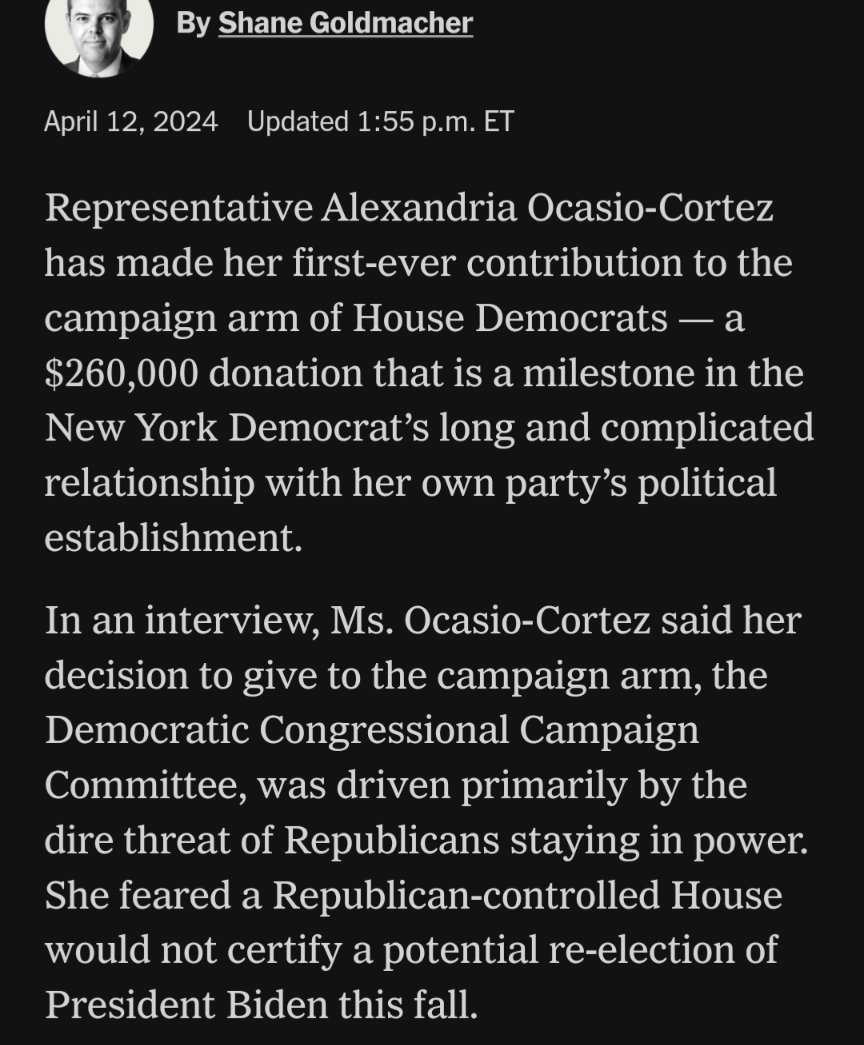 AOC fundraised off small donors then gives $260k of that to the pro genocide party because January 6 was scary