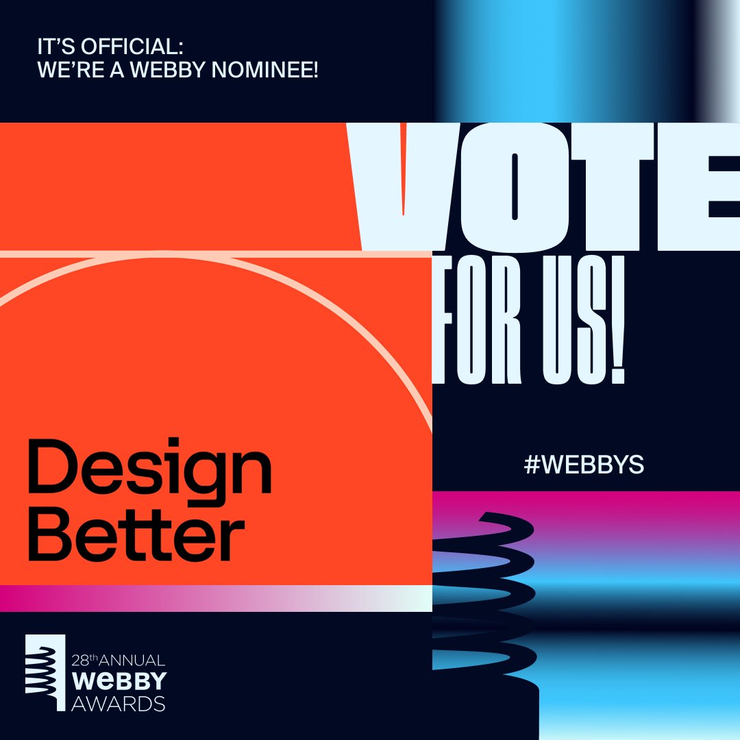 Hot dog! @designbetterpod has been nominated for a Webby. A win would be a huge honor but even more it’s a great way to help others discover our show. Help Design Better bring home the prize by casting your vote. #Webbys vote.webbyawards.com/PublicVoting#/…