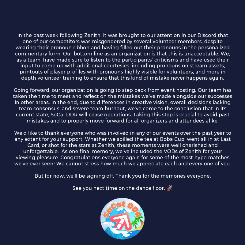 socalddr's tweet image. Regarding the future of SoCal DDR: