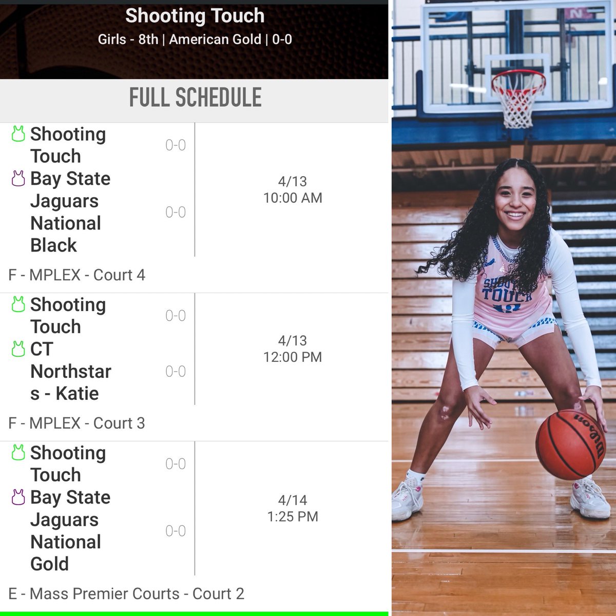 @JrAllStarBB Come by to see @V13Resto and her @ShootingTouchMA team @zg_newengland NERR Hoop/Queen of Boston tourney