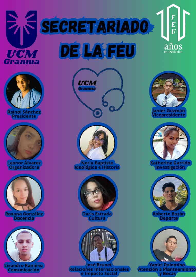 📍Queda reestructurado el nuevo secretariado de la FEU de la Universidad de Ciencias Médicas de Granma.

Muchas felicitaciones y éxitos en la nueva etapa✊🏾❤️🇨🇺

#FEUdeCuba