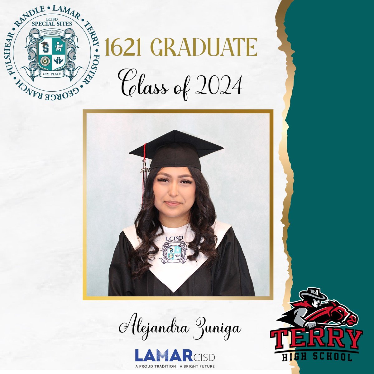 🎓Special Sites proudly congratulates Alejandra Zuniga on being a confirmed graduate of Terry High School! Your hard work & determination at 1621 Place, LCISD’s ONLY School of Choice, have paid off, making you an official LCISD Graduate! Best wishes! #1621Place @Terry_Rangers