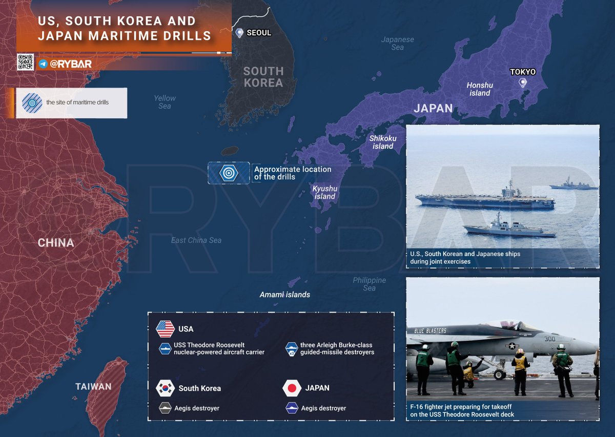 🇺🇸🇯🇵🇰🇷🇰🇵 In addition to maneuvers in the South China Sea, exercises are also taking place near South Korean shores. Japan, South Korea and the United States participated in the maritime exercises on April 11 and 12. A total of six ships were involved in the exercise: the…