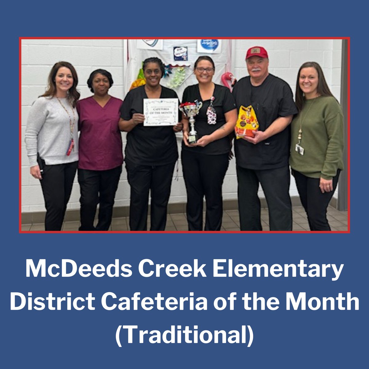 Hats off to the exceptional teams at Crain's Creek MS (CEP) and McDeeds Creek ES (Traditional) Cafeterias for earning the esteemed title of 'Cafeteria of the Month' in our district! Your unwavering commitment to nourishing both our students and staff is truly commendable.