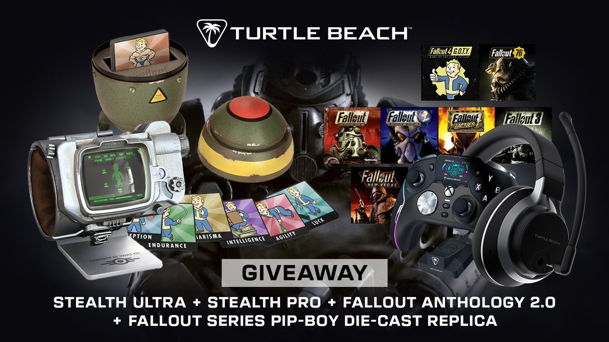 To celebrate the launch of @falloutonprime we're doing a special giveaway!

You could win:

🎮 Stealth Ultra
🎧 Stealth Pro
💣 FALLOUT Anthology 2.0
⌚ Pip-Boy Replica

To enter, simply follow @TurtleBeach, like, retweet and drop a comment which @Fallout game is your favorite!