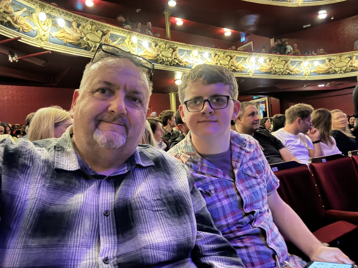 Waiting for @russellhoward in @CreweLyceum it’s Gethin’s first comedy show and we’ve got on the front row, woo hoo! @Sarasasco meanwhile his mum is upstairs watching @jennybsides in the studio