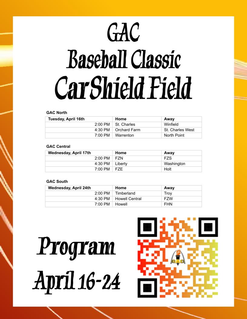 GAC Baseball Classic Schedule Looking forward to some great baseball at Carshield Field! Admission: $5 ages 6 & up @TBHSBaseball @thsactivities @fzwactivities @fhnactivities @FHCAD @FHVikings