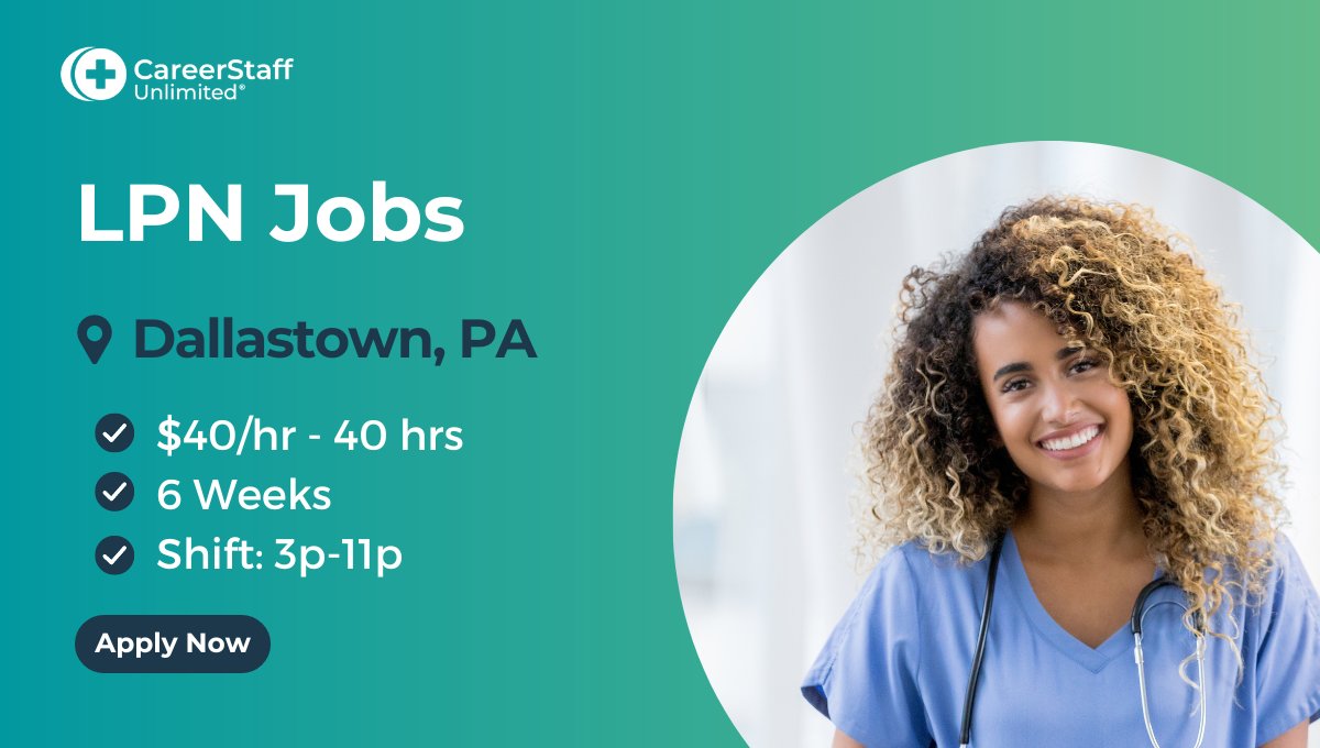 LPN opportunity available in Dallastown, PA! Join CareerStaff Unlimited for a contract position at a skilled nursing facility. Pay rate: $40/hourly. Apply today! bit.ly/3xsXxHT #LicensedPracticalNurse #DallastownPA #HealthcareJobs