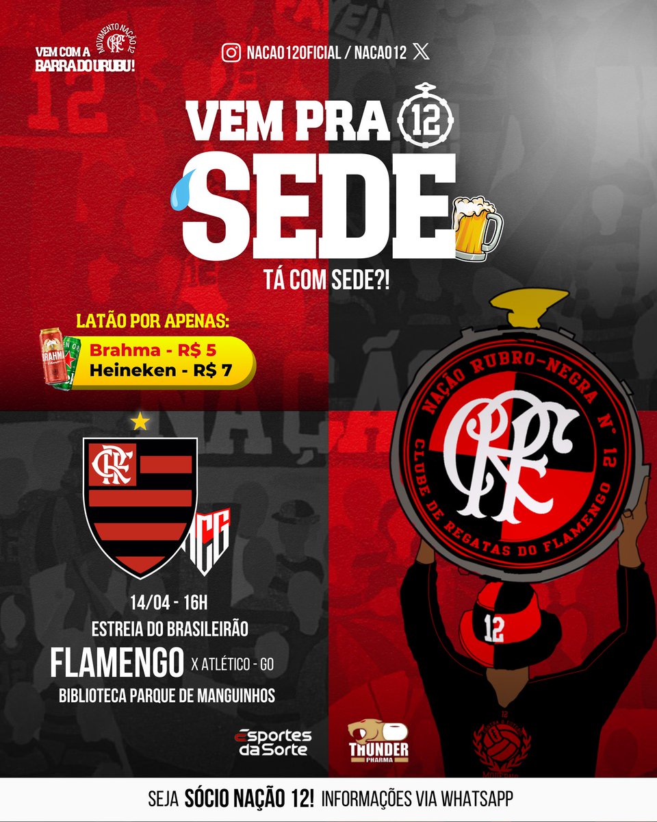 Nacao12's tweet photo. TÁ COM SEDE? VEM PRA SEDE!

Venha assistir a estreia do CLUBE DE REGATAS DO FLAMENGO no Brasileirão 2024 na sede da Nação 12!

Teremos transmissão ao vivo com uma PROMOÇÃO IMPERDÍVEL de LATÃO da barra do urubu!

Sigam: @esportesdasorte
@thunderpharma.brasil

12!

☝🏾✌🏾🍻🚩🏴 https://t.co/7PQSo7EXI2