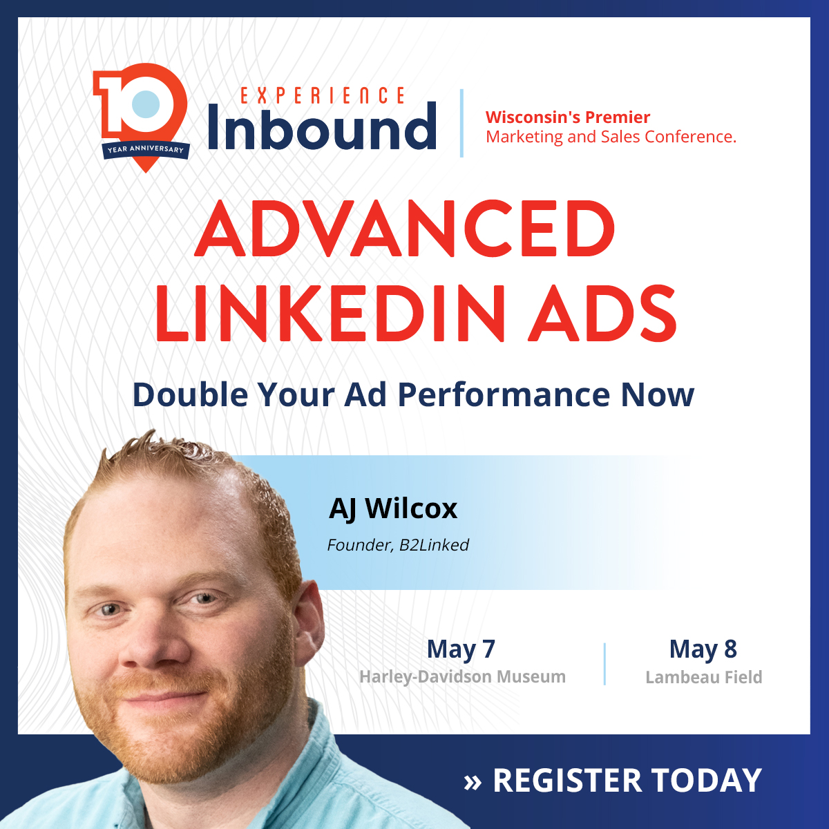 Double your traffic and leads without increasing your budget! LinkedIn Ads expert and @B2Linked Founder @wilcoxaj shows you how! hubs.ly/Q02rSyyX0 #ExpInbound #MarketingConference #InboundMarketing #SalesConference