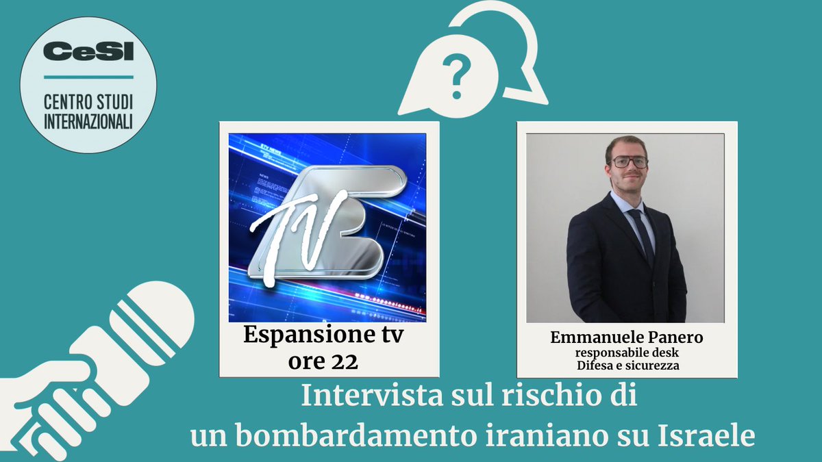 📺Questa sera, alle ore 22.00, il nostro Analista, Emmanuele Panero, responsabile del desk #difesa e #sicurezza sarà ospite di @espansionetv per parlare del rischio del bombardamento iraniano su #Israele. 🔎 Guarda qui ➡️ espansionetv.it/diretta-tv/ #cesiitalia