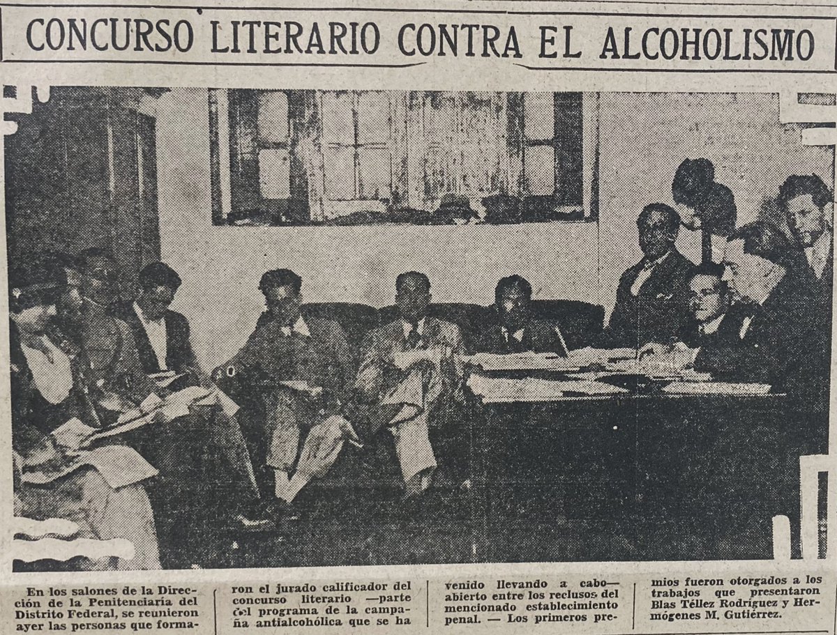En 1932 La penitenciaría del Distrito Federal se realizó un concurso literario como parte de una campaña contra el alcoholismo. #PrimerasPlanas El Nacional, 28 de abril de 1932, Biblioteca-Hemeroteca Ignacio Cubas.