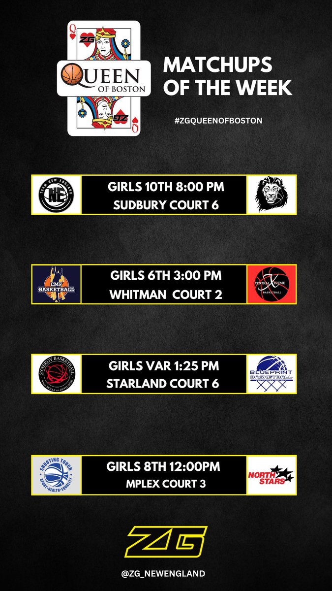 zg_newengland's tweet image. ‼️MATCHUPS OF THE WEEK‼️

NERR 🏀 &amp;amp; Queen of Boston 👑
📍Metrowest/South Shore, MA
#NEHF #ZGQueen

Tournament of Champions 🏆
📍Hampton/Concord, NH
#ZGTOC

⏰April 13-14

Keep an 👀 out for #ZGMatchup content☝️