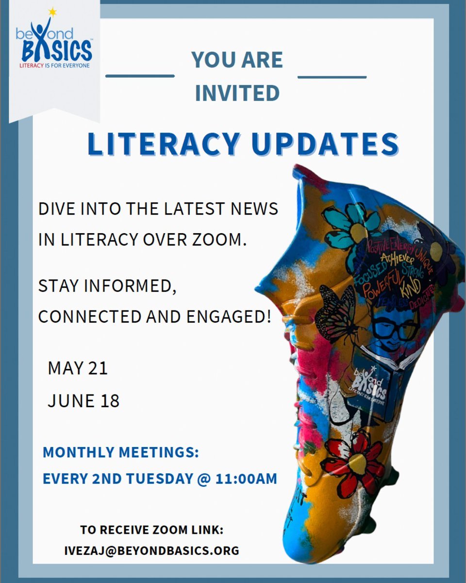 Beyond Basics (@beyond_basics) on Twitter photo Join us for our upcoming virtual meeting where we'll discuss the latest literacy news. The meeting is set for May 21, 2024, at 11:00 AM. For
the Zoom link, please email ivezaj@beyondbasics.org Join us for our upcoming virtual meeting where we'll discuss the latest literacy news. The meeting is set for May 21, 2024, at 11:00 AM. For
the Zoom link, please email ivezaj@beyondbasics.org