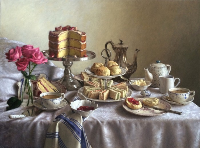 So much deliciousness in one beautiful painting!

Afternoon Tea , oil on linen🎨 Alexander Debenham, UK