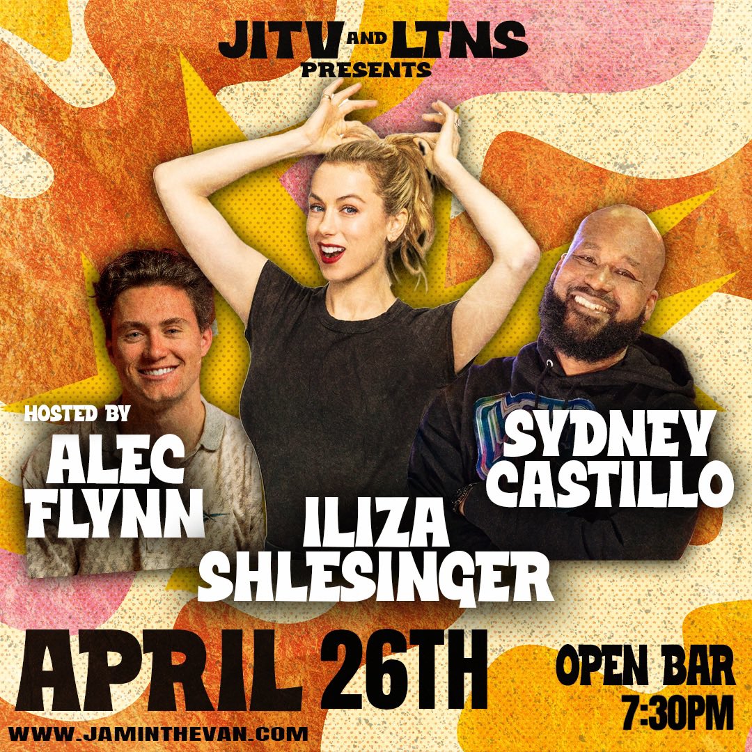 @iliza returns to Jam in the Van, and this time she’s joined by the hilarious @sydneyisfunny and Alec Flynn! More amazing talent will be added to this lineup soon so get tickets here before this show sells out: jaminthevan.com/show/jam-in-th… #jaminthevan #longtimenosee #openbar