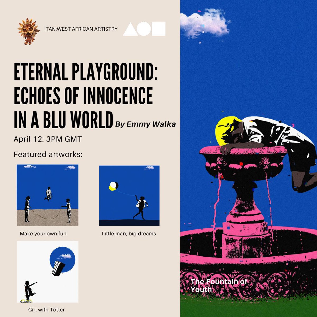 We are thrilled to present our latest digital solo exhibition on @foundation 🎉 “Eternal Playground: Echoes of Innocence in a Blu World” by @EmmyWalka curated by @juujuumama