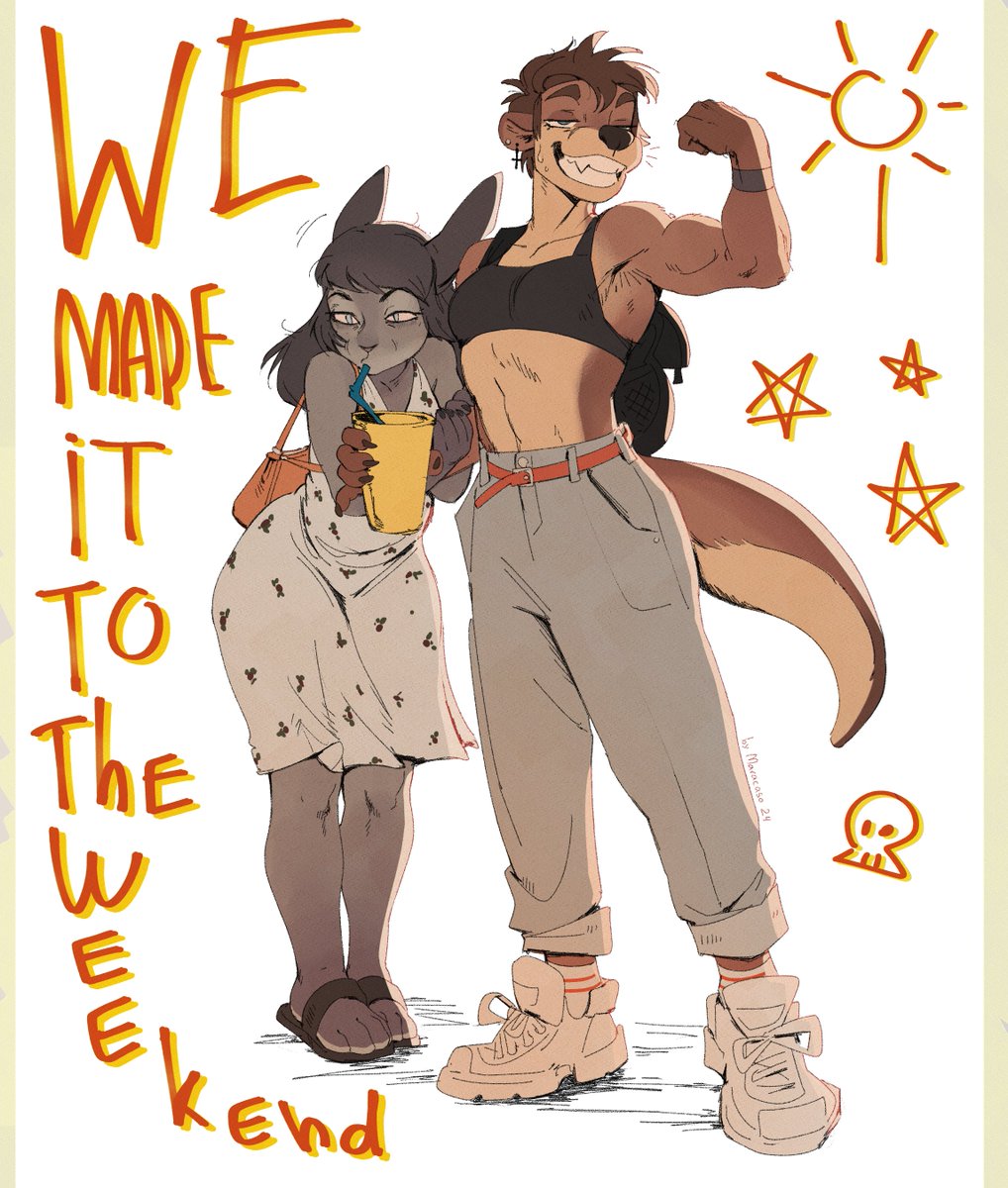 A busy summer is right ahead. It's ain't gonna be easy for these two hard working gals. Coastal lifeguard otter and bunny maid are posing for the camera before passing out at a lazy friday night slumber party. (I missed drawing my OCs and I needed that...)