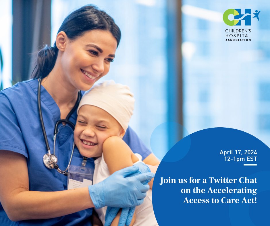📢 Join us for a Twitter Chat on Wed. 4/17 from 12-1pm EST to discuss the importance of the Accelerating Kids Access to Care Act! Let's talk about improving timely health care access for children on Medicaid across states lines. #AKAC Learn about AKATC: childrenshospitals.org/content/public…