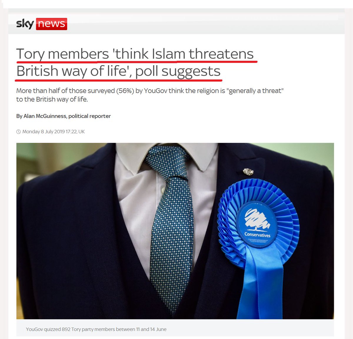 More than half of Conservative party members in the UK who were surveyed for a poll 'think Isl@m threatens the British way of life'!! Late realisation perhaps?