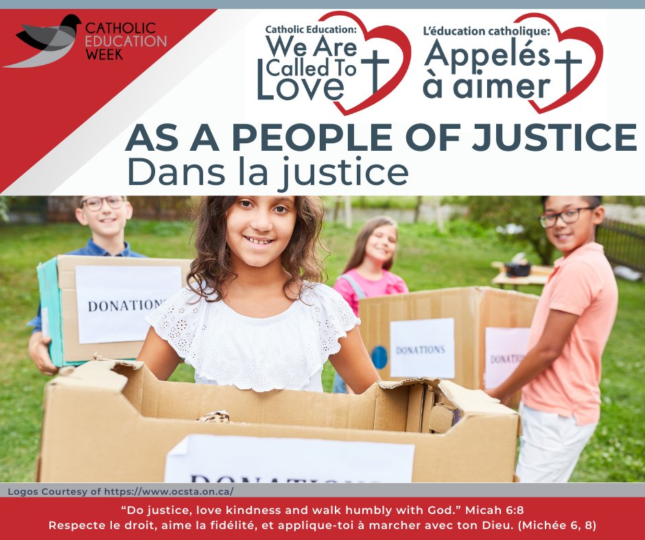 We're called to love as a people of justice. As servant leaders, we support &amp; empower one another, seek justice for humanity, and build a more equitable and inclusive society. “Do justice, love kindness and walk humbly with God.” Micah 6:8
#CEWSK #CatholicEdSK #WeAreCalledToLove