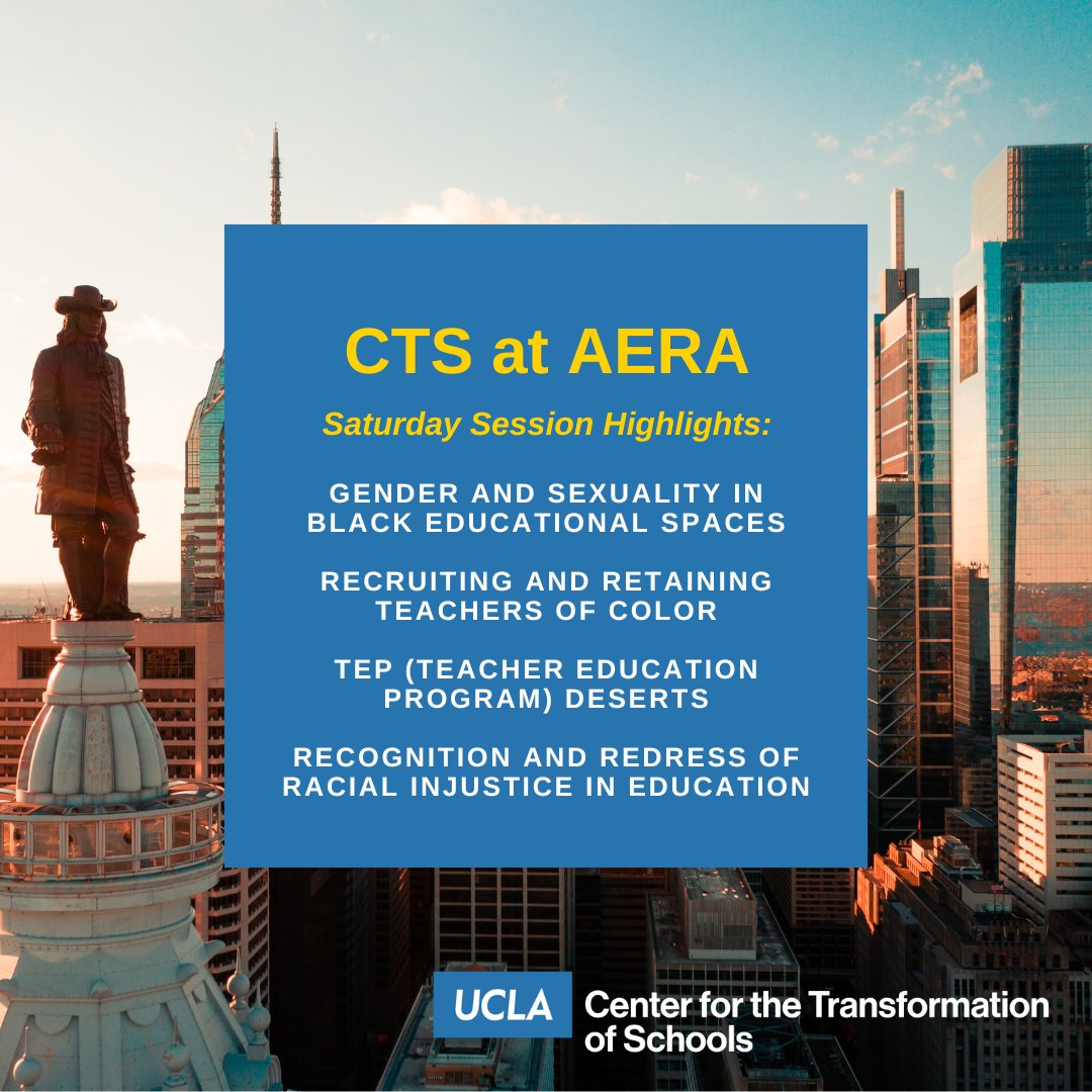 CTS starts the weekend off strong at #AERA24 in Philly. 4/13 sessions: 🟦 Gender & Sexuality in Black Educational Spaces 🟨 Recruiting & Retaining Teachers of Color 🟦 TEP (Teacher Education Program) Deserts 🟨 Recognition of Racial Injustice in Education tinyurl.com/5n825e2n