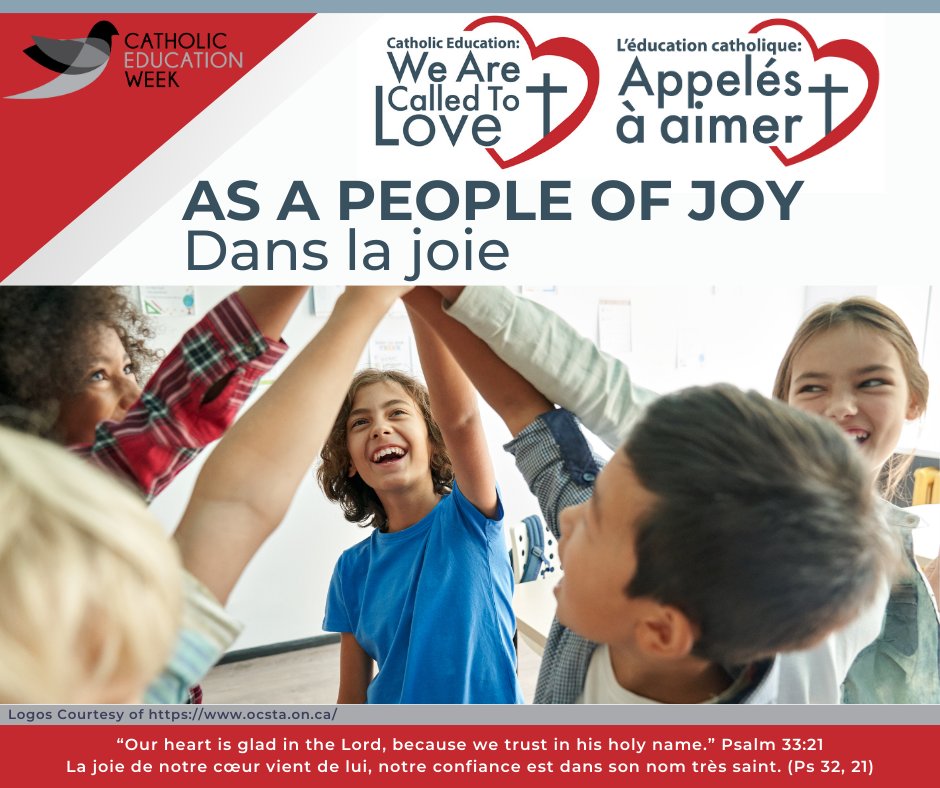 We are called to love as a people of joy. Our Lord is the source of our deepest, lasting joy. May that joy overflow into love for every person we encounter. “Our heart is glad in the Lord, because we trust in his holy name.” Psalm 33:21
#CEWSK #CatholicEdSK #WeAreCalledToLove