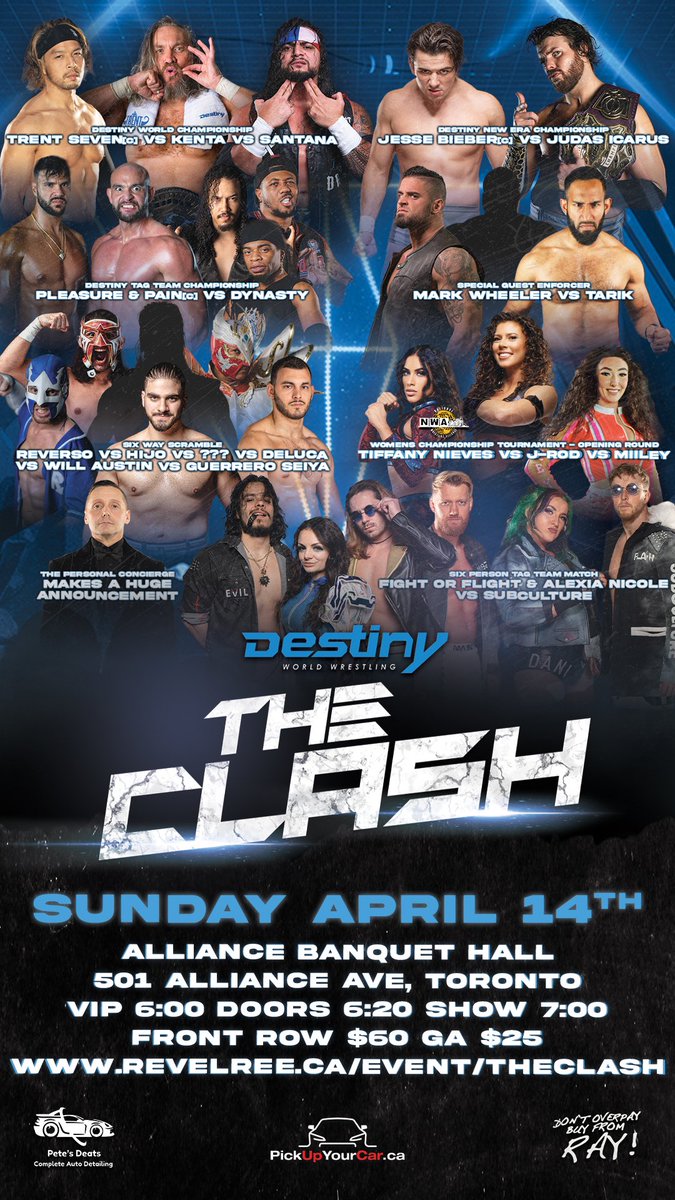 It all goes down this Sunday inside the alliance Banquet Hall. Get your Tickets Now !!! Revelree.ca/event/theclash #prowrestling #wwe #aew #tnawrestling #destinywrestling #TrentSeven #Kenta #Indywrestling #Toronto