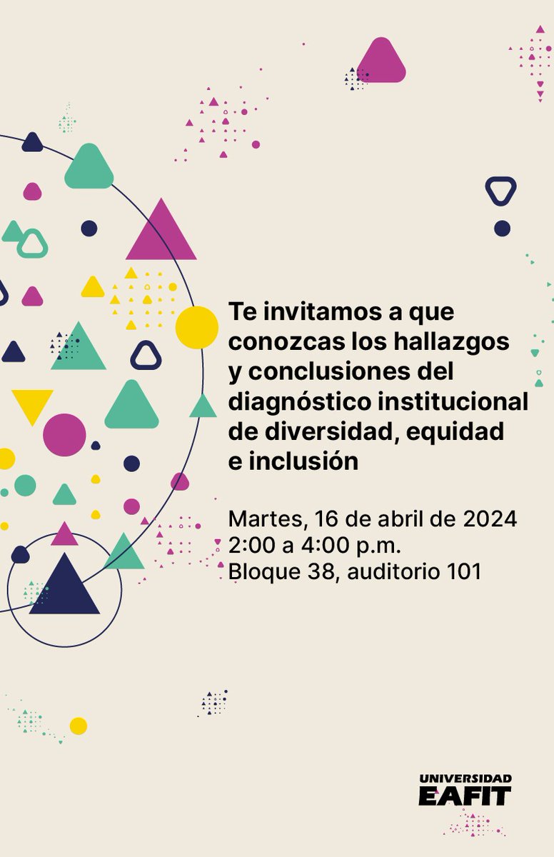 📌Durante el 2023, a través de diversos métodos de recolección de información 🔎💭, estuvimos trabajando en un Diagnóstico institucional de diversidad, equidad e inclusión que nos permitió analizar cómo está conformada nuestra comunidad eafitense y qué retos tenemos para…