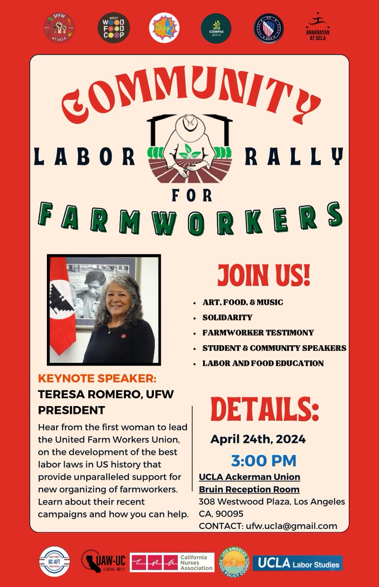 The United Farm Workers union will be hosting a community labor rally on April 24 at 3 p.m. Join for art, food, and music, as well as testimonies from farmworkers and community leaders. 🥕🎤