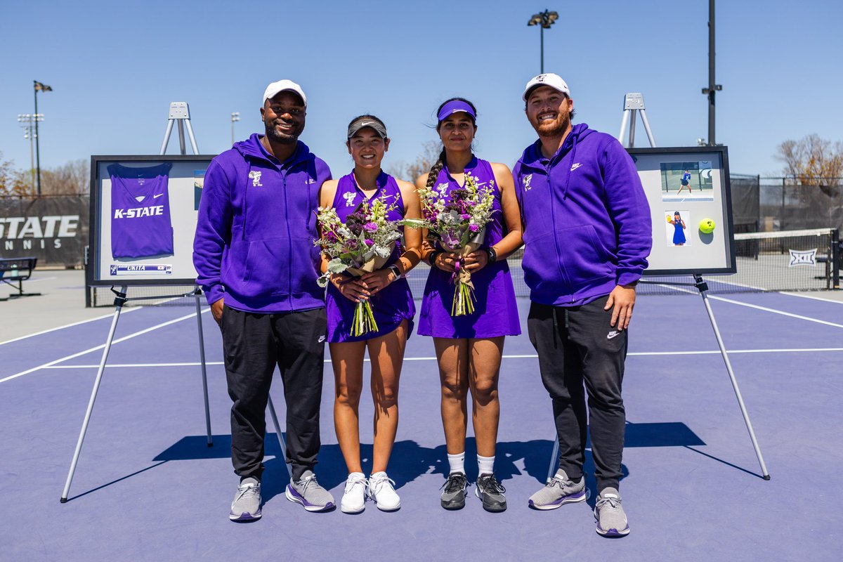 Celebrated our lovely seniors with a win and a post-match ceremony surrounded by our team and loved ones. Congrats, Aleen and Manami! Thank you so much for coming out today! Go Cats! #KStateTEN x Senior Day