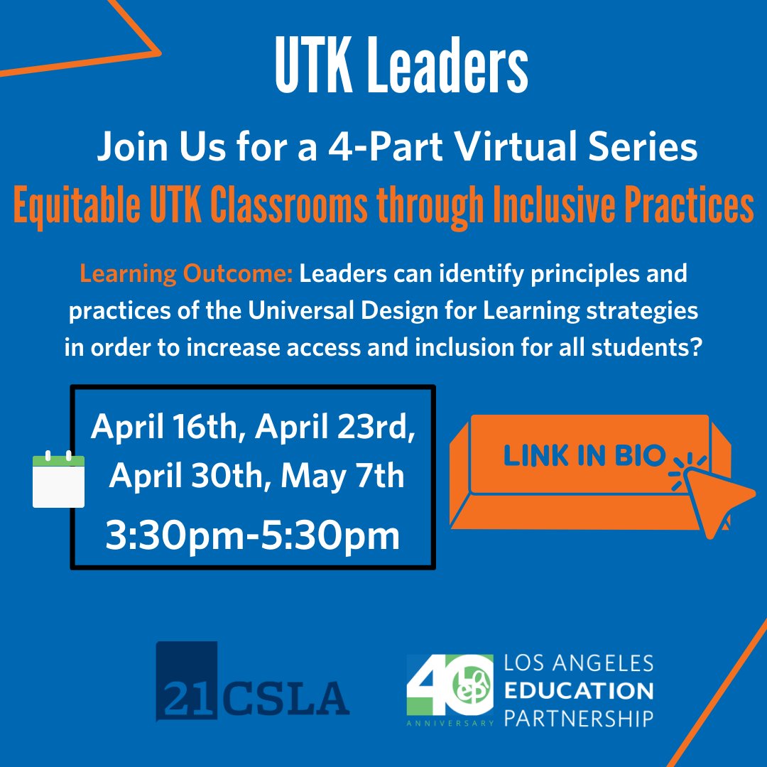 Step up as a UTK leader and fulfill our duty to build equity for safe, inclusive communities for all students! Join us for our transformative series: Equitable UTK Classrooms through Inclusive Practices, all online! Register here: bit.ly/3vEtSuU #EquityInEducation