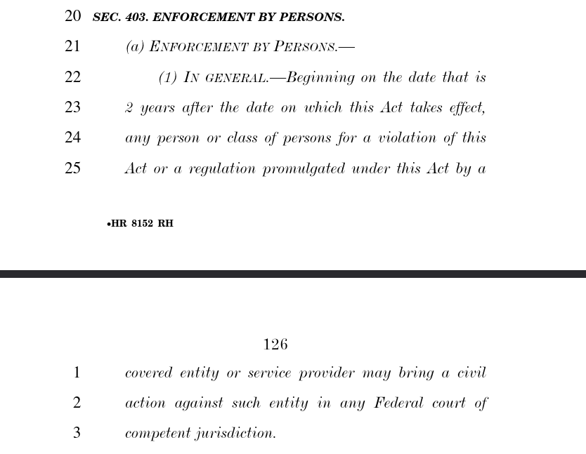 My favorite part of the American Data Privacy and Protection Act, H.R. 8152 (#ADPPA bill ) is the private right of action, allowing individuals to sue under many its operative provisions !!