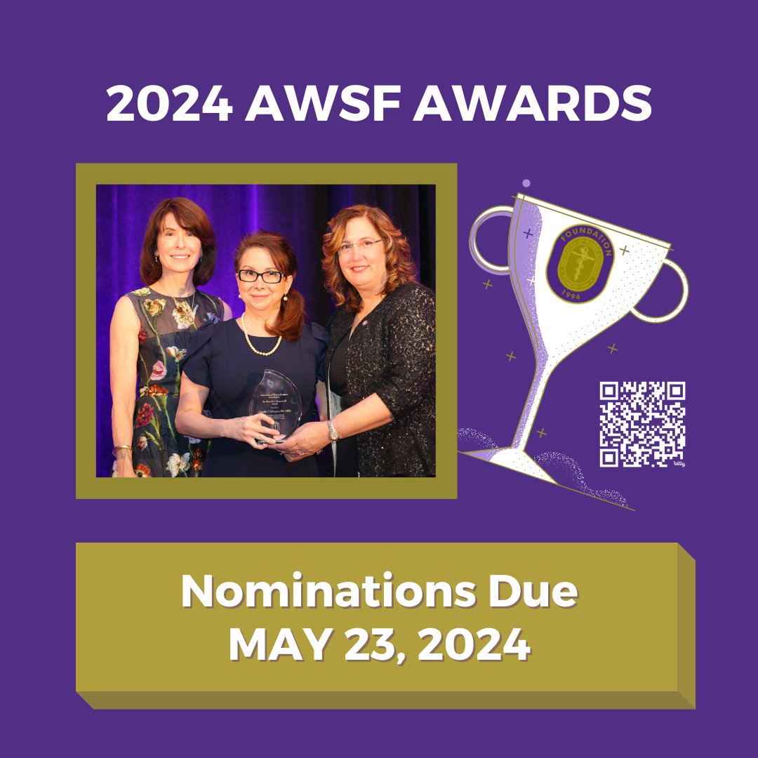 The call for nominations for the 2024 AWSF Awards is now open! Help AWSF recognize exceptional women surgeons and supporters by nominating a deserving individual. Selected awardees will be honored at the AWSF Gala on 10/20 in San Francisco. Nominations: womensurgeons.org/awards