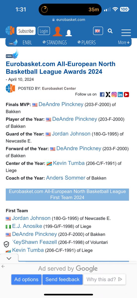 ENBL  Eurobasket Player of The Year and Forward of The Year along with Finals MVP⭐️ God Just Keep Blessing Me🙏🏾