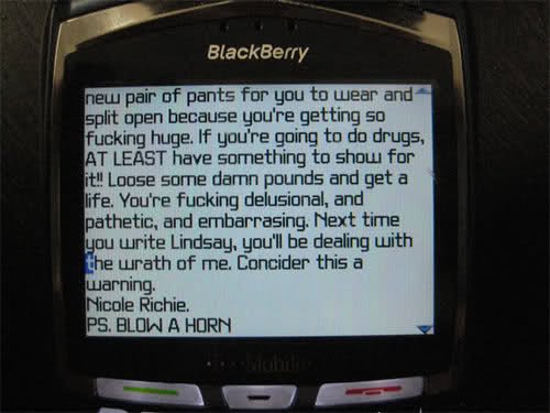 an email nicole richie sent from lindsay lohan’s phone to a model who accused lindsay of stealing over $10,000 worth of clothes from her (2007)