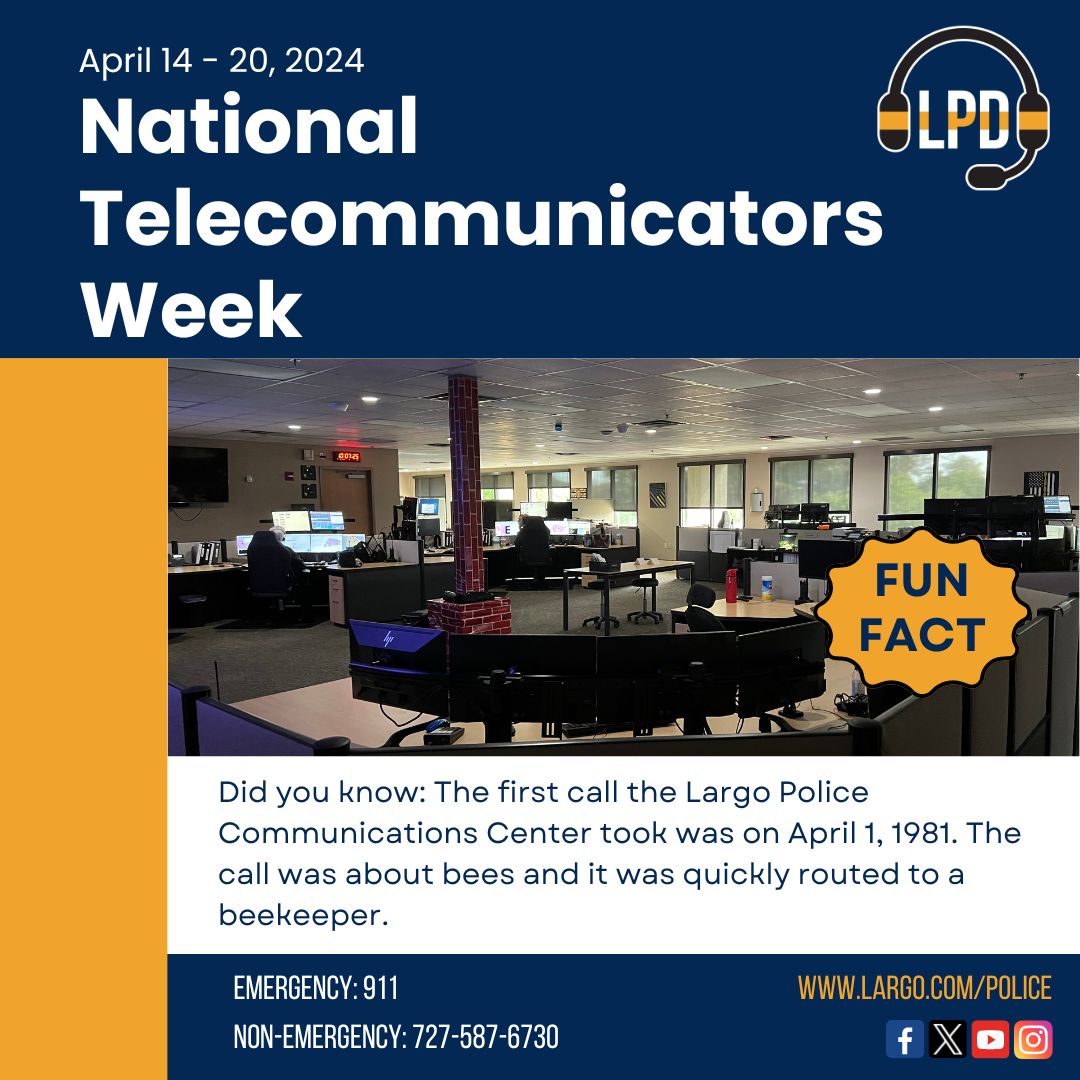 In honor of National Public Safety Telecommunicators Week, LPD is highlighting our dispatchers and communications center. FUN FACT: LPD Communications Center’s first call for service was on April 1, 1981. The call was about bees, and it was quickly routed to a beekeeper