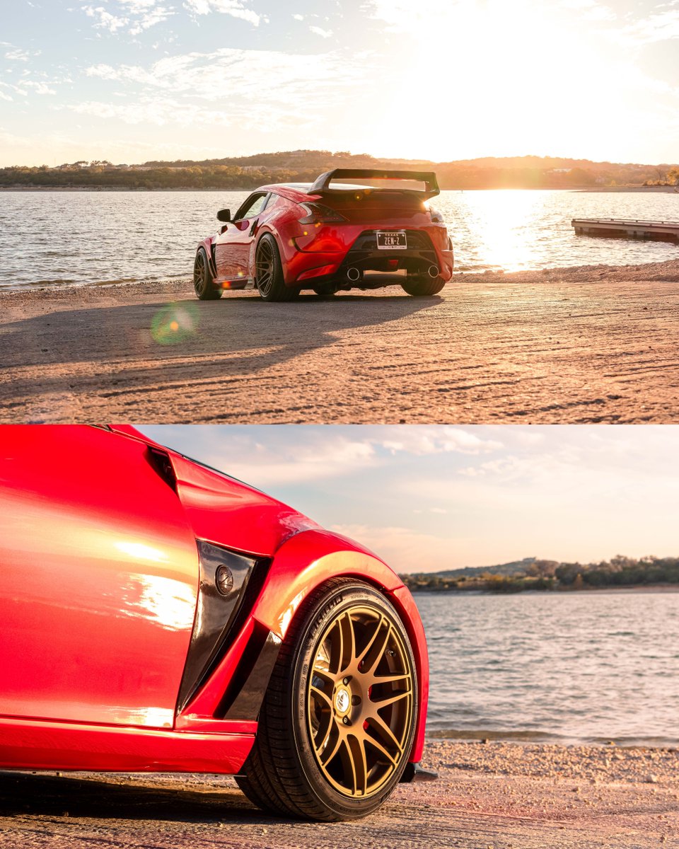 AedanPetty's tweet photo. Golden hour to sunset, by the lake, with this tastefully modded 370Z. Look at that color!

#370Z #nissan370z #nismo #tunercars #jdm #jdmcars #vqfamily #zociety #loweredlifestyle #nissan https://t.co/GrbD2Q4S8g